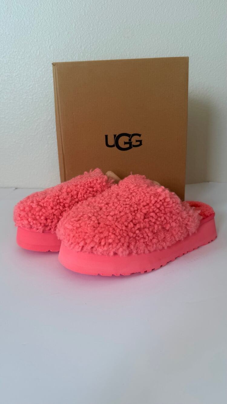 UGG Maxi Curly Platform Slipper Womens 10 Pink Jasmine Sheepskin 1133171 NEW